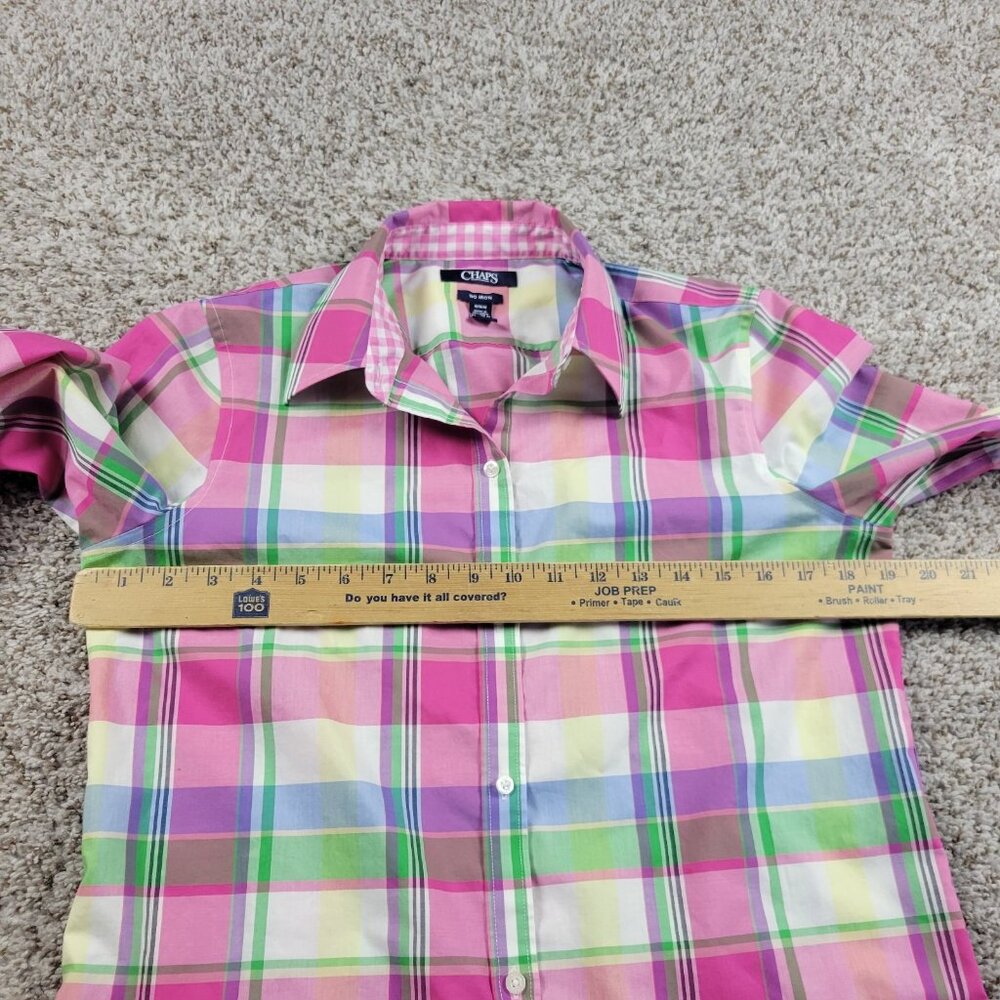 Chaps Shirt Womens Medium Plaid Button Up 3/4 Sleeve - Picture 4 of 7